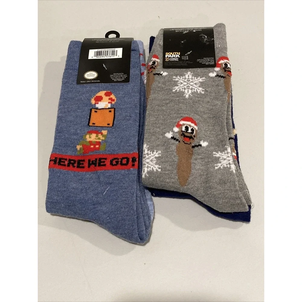 Super Mario Bros‎ & South Park Crew Socks Size 6-10 4 Pairs Total